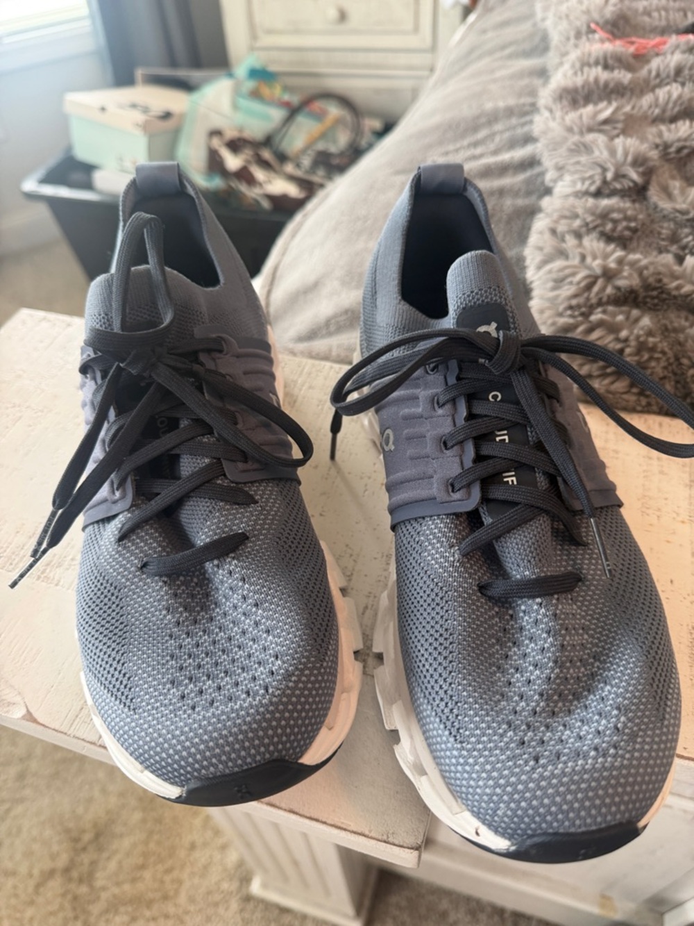 Womans Grey Knit Athletic Sneakers